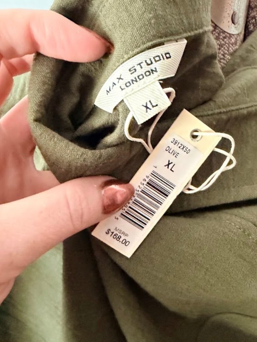 NWT Max Studio London Tiered Gauze Shirtdress in olive green Size XL - Picture 5 of 8